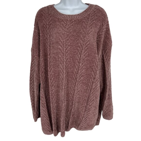 Orvis Women's Dark Pink Knit Crew Neck Chenille Knit Pullover Sweater Size XXL - Picture 1 of 8
